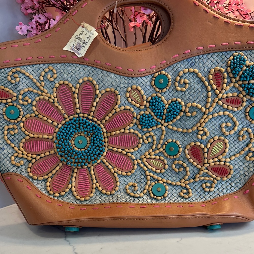 Isabella Fiore Pink and Blue Embroidered Tote - Picture 3 of 9